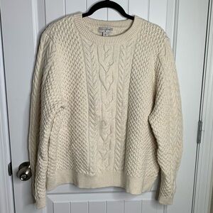 Nili Lotan target white cable knit chunky cotton sweater 1X fisherman minimalist